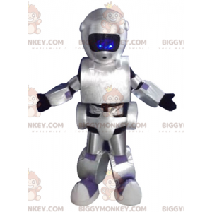 Fantástico traje de mascote gigante metálico cinza robô