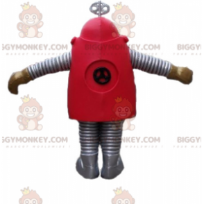 Sarjakuva punainen ja harmaa robotti BIGGYMONKEY™ maskottiasu -
