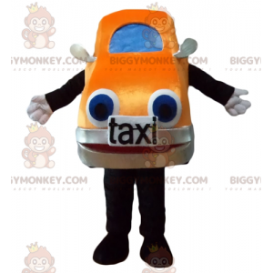 Costume mascotte BIGGYMONKEY™ taxi auto gigante arancione e blu