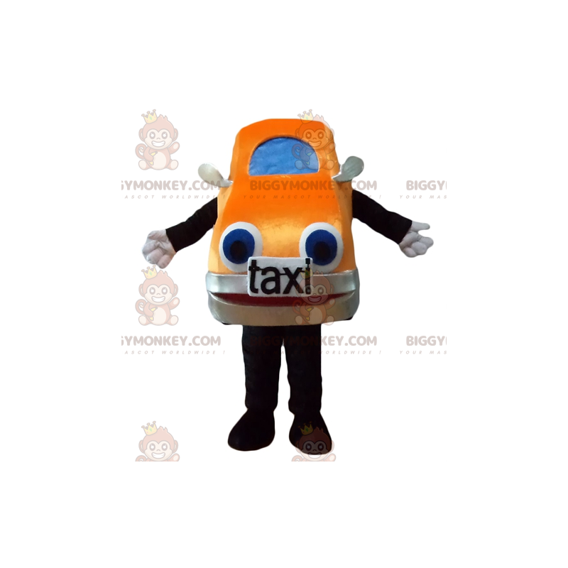 Costume mascotte BIGGYMONKEY™ taxi auto gigante arancione e blu