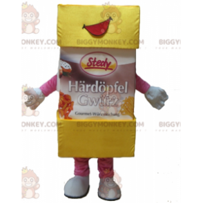 Traje de mascote BIGGYMONKEY™ em pó amarelo e rosa –