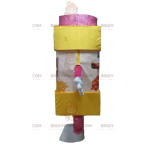 Disfraz de mascota BIGGYMONKEY™ de azúcar glas amarillo y rosa