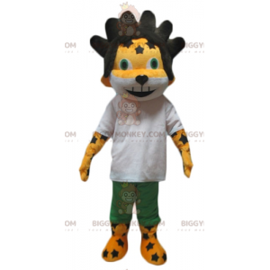 Costume mascotte BIGGYMONKEY™ tigre dai capelli neri giallo e