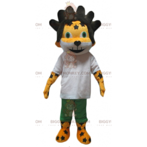 Costume mascotte BIGGYMONKEY™ tigre dai capelli neri giallo e