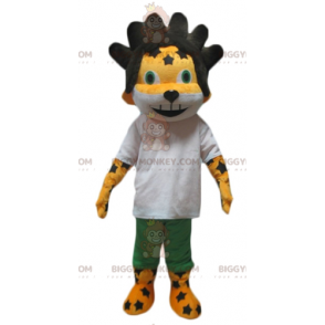 Sorthåret tiger gul og hvid løveunge BIGGYMONKEY™ maskotkostume