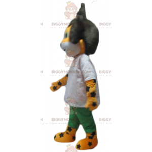 Traje de mascote BIGGYMONKEY™ filhote de leão amarelo e branco