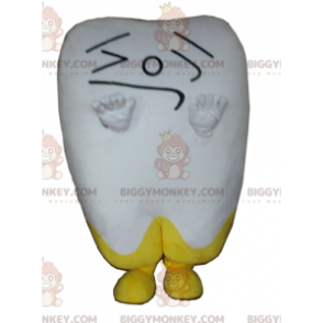 Traje de mascote BIGGYMONKEY™ de dente gigante branco e amarelo