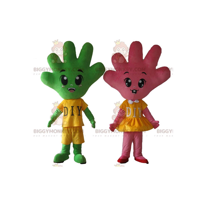 2 BIGGYMONKEY™s maskot hænder en meget sød pink og en grøn -