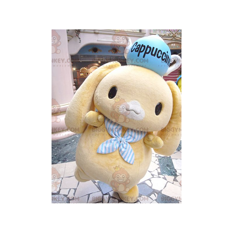 BIGGYMONKEY™-mascottekostuum, klein geel konijntje met theepot