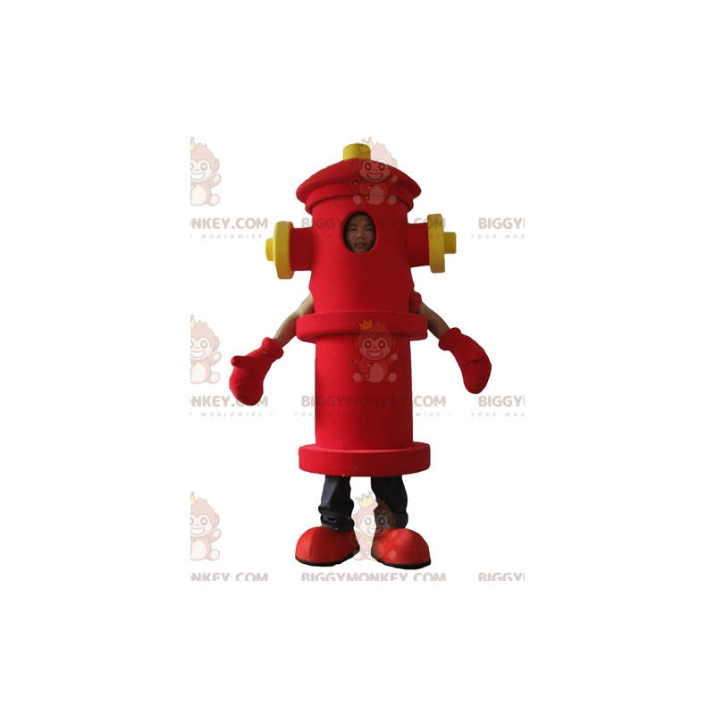 Costume da mascotte gigante rosso e giallo dell'idrante