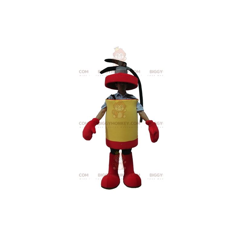 Giant Red and Yellow Fire Extinguisher BIGGYMONKEY™ Mascot