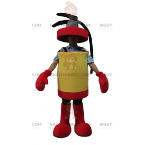 Kostým maskota obřího červeného a žlutého hasicího přístroje