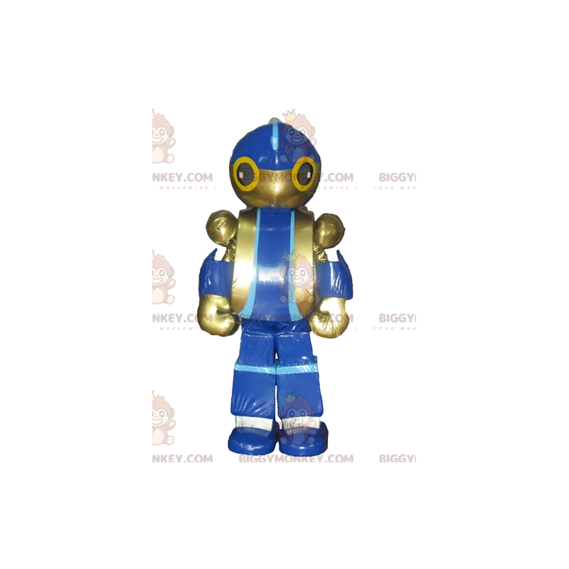 Fantasia de mascote gigante de brinquedo azul e dourado