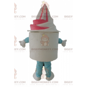 Traje de mascote de sorvete branco e rosa BIGGYMONKEY™ –