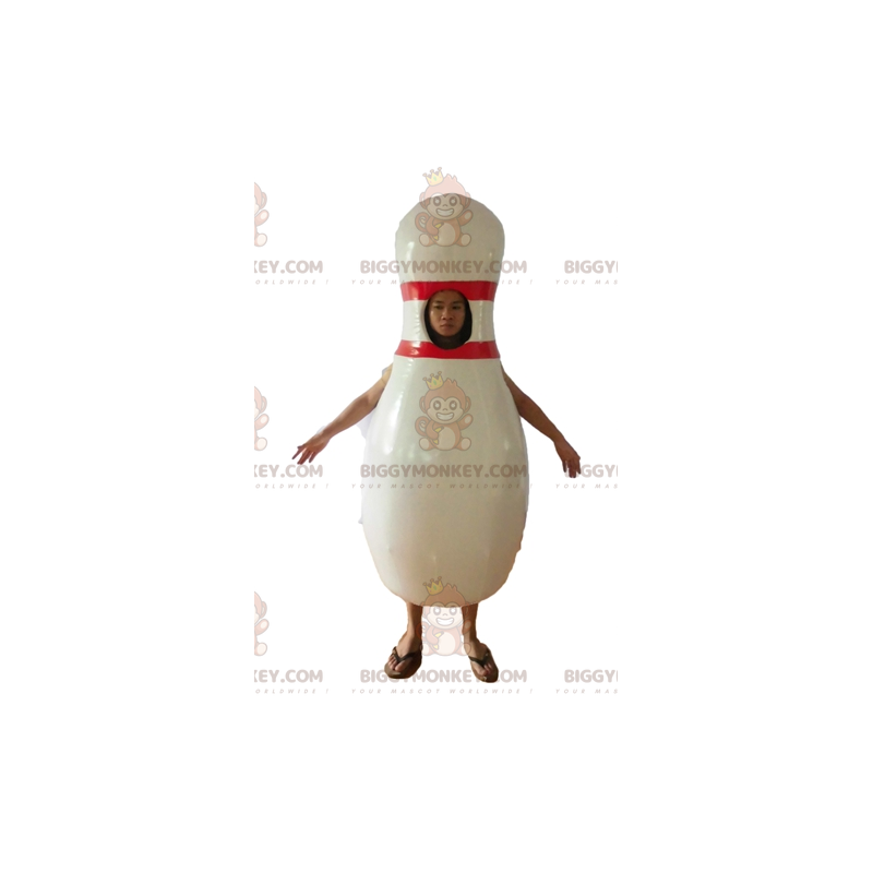 Costume de mascotte BIGGYMONKEY™ de quille blanche et rouge
