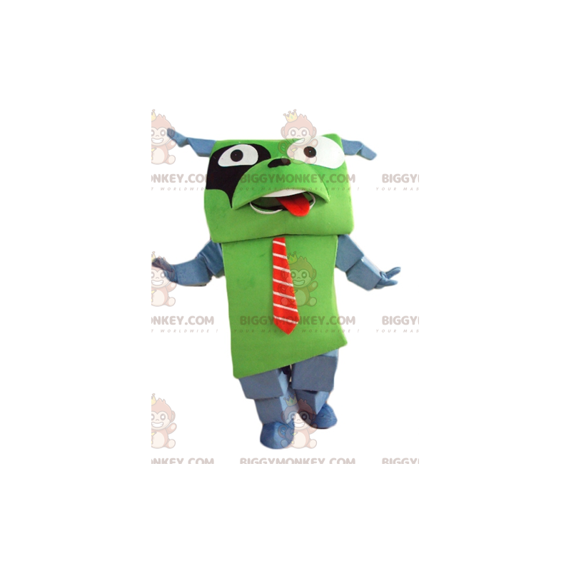 Rolig jättegrön och grå hund BIGGYMONKEY™ maskotdräkt med slips