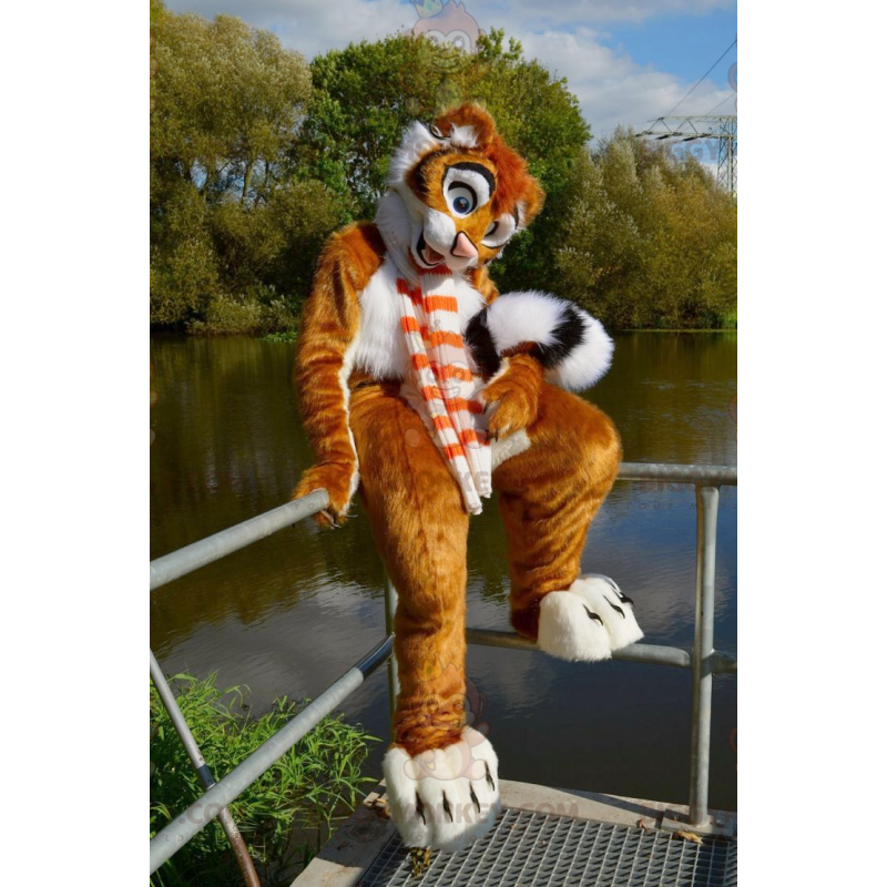 Costume de mascotte BIGGYMONKEY™ de joli tigre orange blanc et