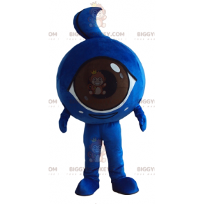 Słodki, okrągły, niebieski kostium maskotka z gigantycznym