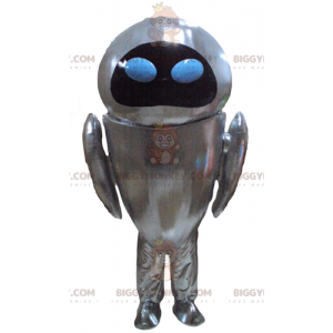 Metallisk grå robot BIGGYMONKEY™ maskotdräkt med blå ögon -