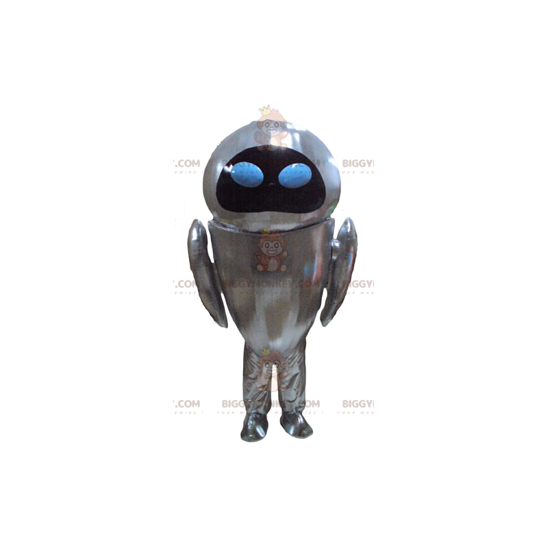 Metallic Gray Robot BIGGYMONKEY™ Mascot Costume with Blue Eyes