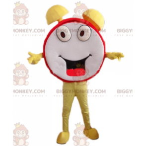 Costume de mascotte BIGGYMONKEY™ de réveil rouge jaune et blanc