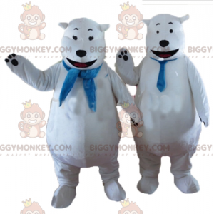 2 BIGGYMONKEY™s polar bear mascot with blue scarf -