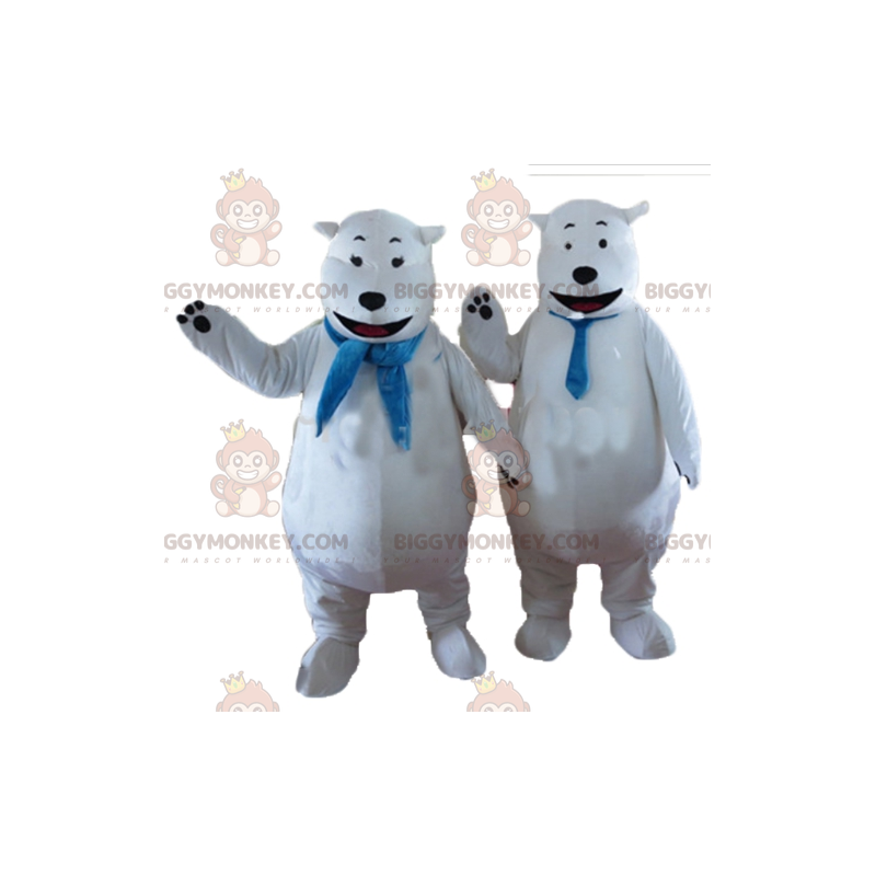 2 BIGGYMONKEY™s Eisbär-Maskottchen mit blauem Schal -