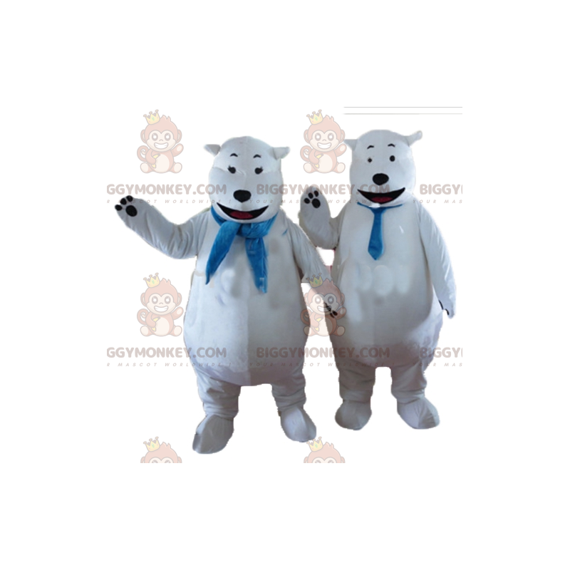 2 BIGGYMONKEY™s polar bear mascot with blue scarf –