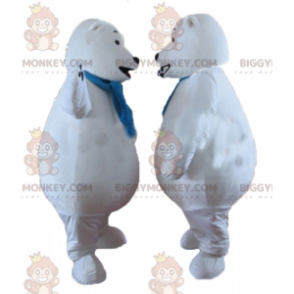 2 BIGGYMONKEY™s Eisbär-Maskottchen mit blauem Schal -