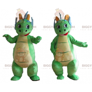 2 mascote BIGGYMONKEY™ de dinossauros verdes e azuis fofos e