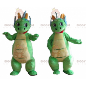 Duo de mascottes BIGGYMONKEY™ de dinosaures verts et bleus