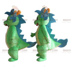 2 mascote BIGGYMONKEY™ de dinossauros verdes e azuis fofos e