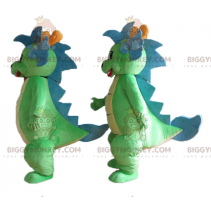 Duo de mascottes BIGGYMONKEY™ de dinosaures verts et bleus