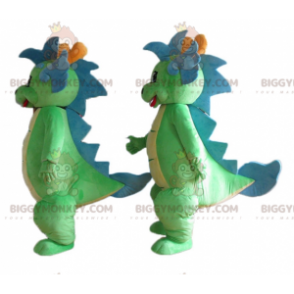 2 mascote BIGGYMONKEY™ de dinossauros verdes e azuis fofos e