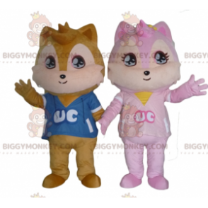 2 BIGGYMONKEY™s ekorrmaskotar, en brun och den andra rosa -