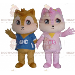 2 mascotas de ardilla BIGGYMONKEY™, una marrón y la otra rosa -