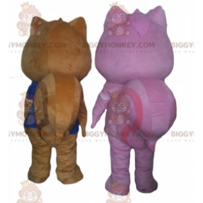 2 mascotes esquilos BIGGYMONKEY™s, um marrom e o outro rosa –