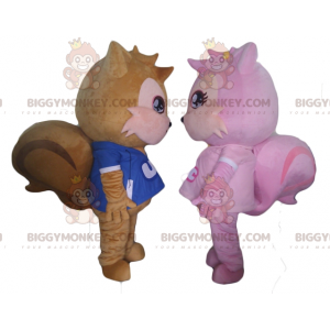 2 mascotes esquilos BIGGYMONKEY™s, um marrom e o outro rosa –
