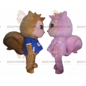 2 mascotas de ardilla BIGGYMONKEY™, una marrón y la otra rosa -