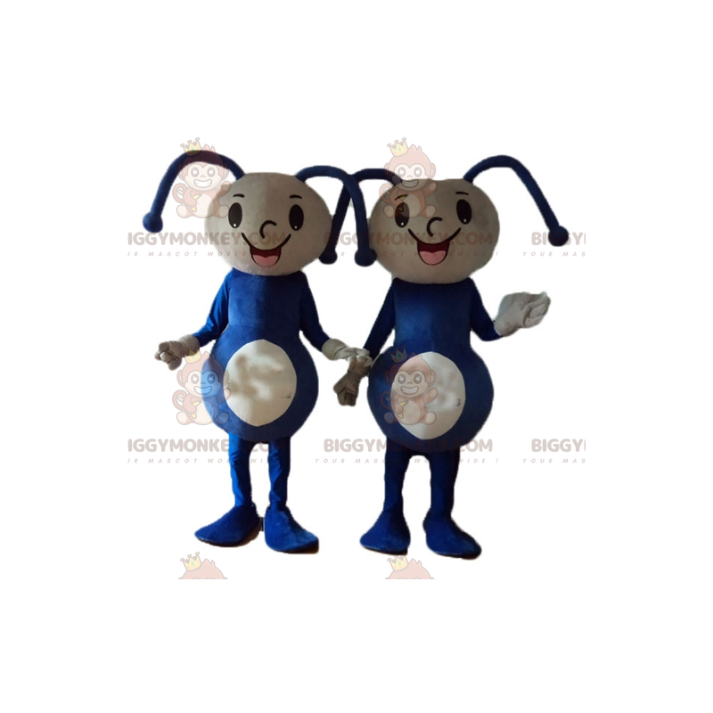 2 BIGGYMONKEY™s blaues und beiges Puppenmädchen-Maskottchen -