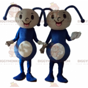 2 BIGGYMONKEY™s blaues und beiges Puppenmädchen-Maskottchen -