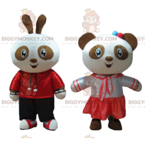 Duo de mascottes BIGGYMONKEY™ un lapin et un panda marron et