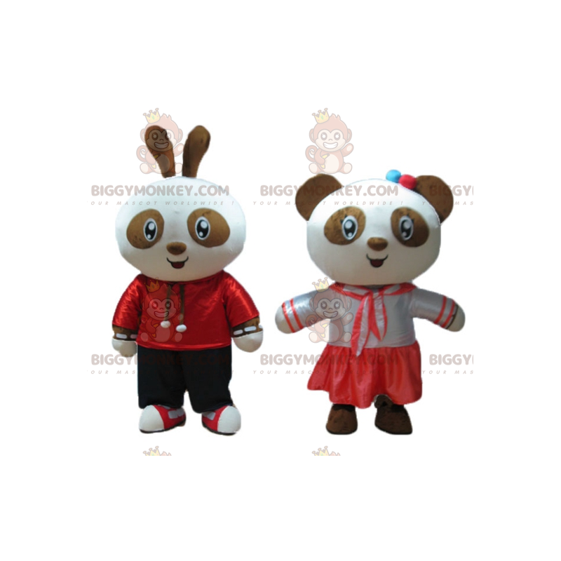 Duo de mascottes BIGGYMONKEY™ un lapin et un panda marron et