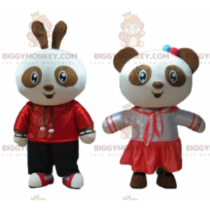 Duo de mascottes BIGGYMONKEY™ un lapin et un panda marron et