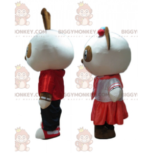 BIGGYMONKEY™s maskot en leende brun och vit kanin och panda -