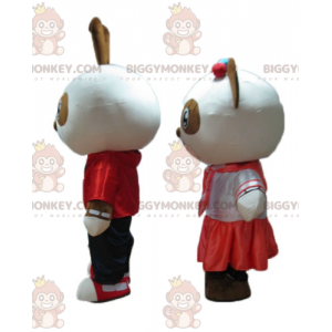 Duo de mascottes BIGGYMONKEY™ un lapin et un panda marron et