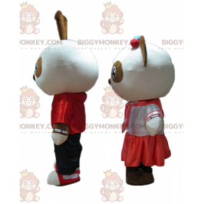 BIGGYMONKEY™s maskot en leende brun och vit kanin och panda -