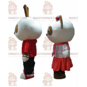 Duo de mascottes BIGGYMONKEY™ un lapin et un panda marron et