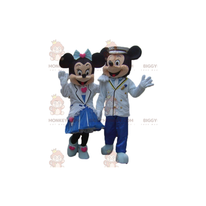 2 well-dressed cute Minnie and Mickey Mouse mascot