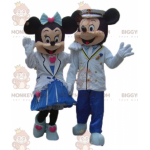 2 well-dressed cute Minnie and Mickey Mouse mascot